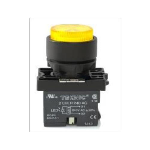 Teknic Yellow Led /Yellow Lens Illuminated Actuator Bayonet With LED Bulb BA9S Type, P2ALP8LB